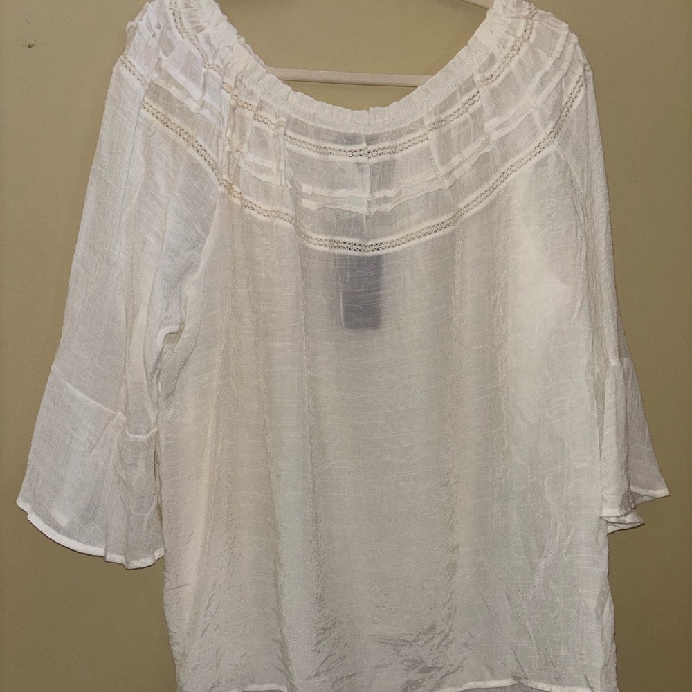 Robert Louis White Blouse with Lace Detail Size 1X
